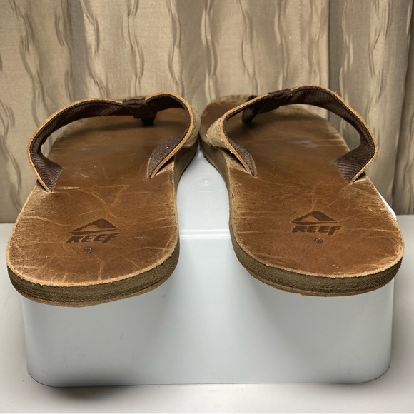 Reef Men's Size 9 Brown Leather Flip Flop Sandals Thongs - Picture 6 of 12